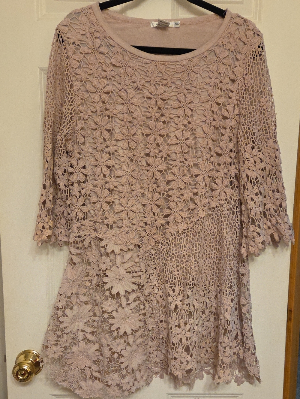 Crochet Floral Lace Tunic Top - Soft Mauve